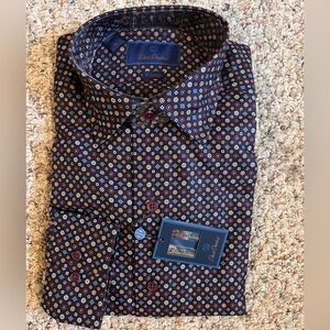 NWT David Donahue Fusion Dress Shirt - Navy Floral Pattern